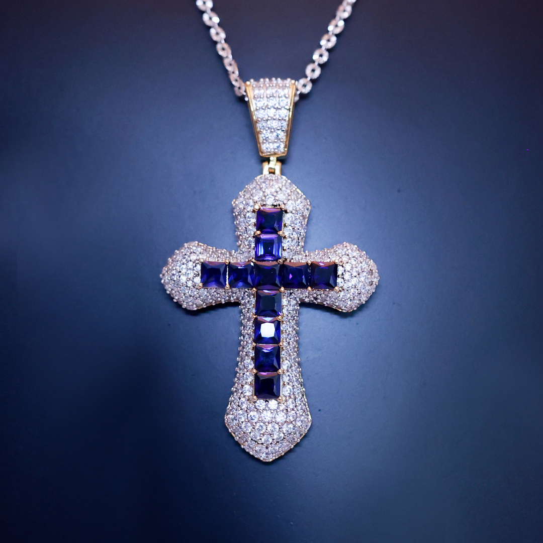 Cross (Blue Setted Stones) Pendant