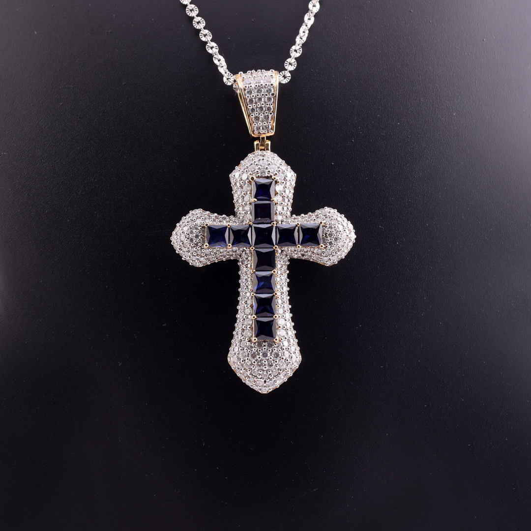 Cross (Blue Setted Stones) Pendant